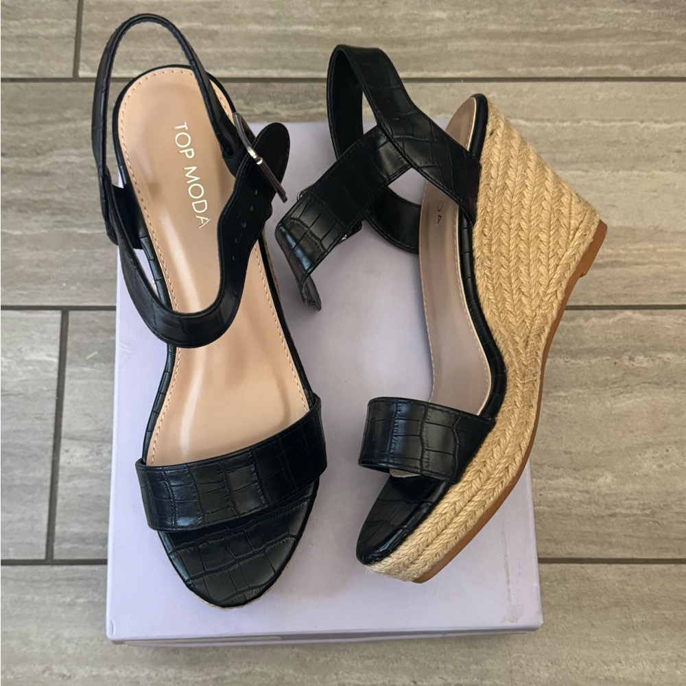 Black, Top Moda croc wedges